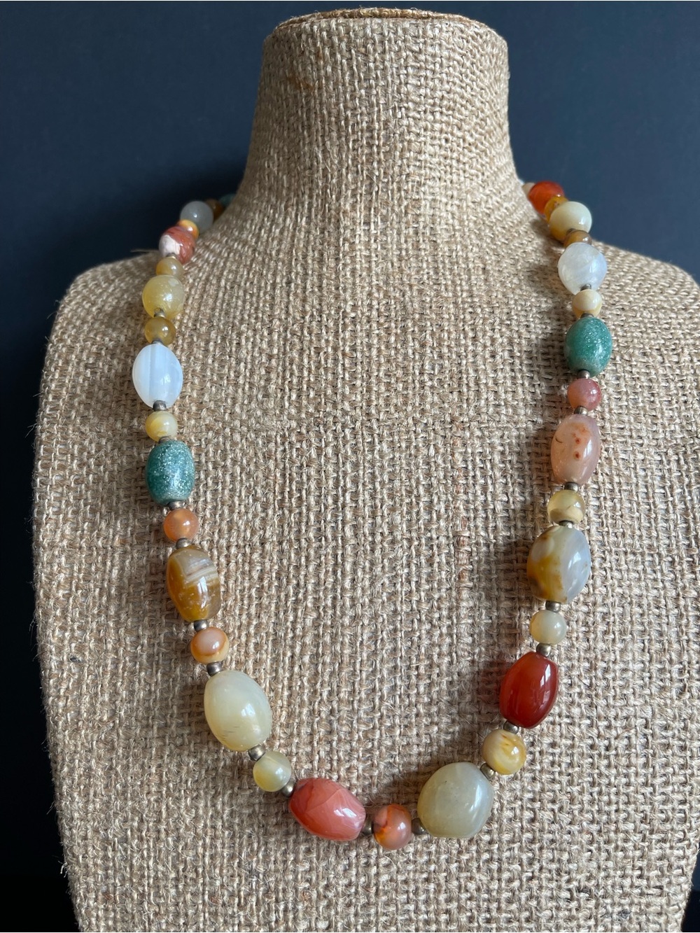 Vintage Multi-Color agate Stone Bead Necklace.
